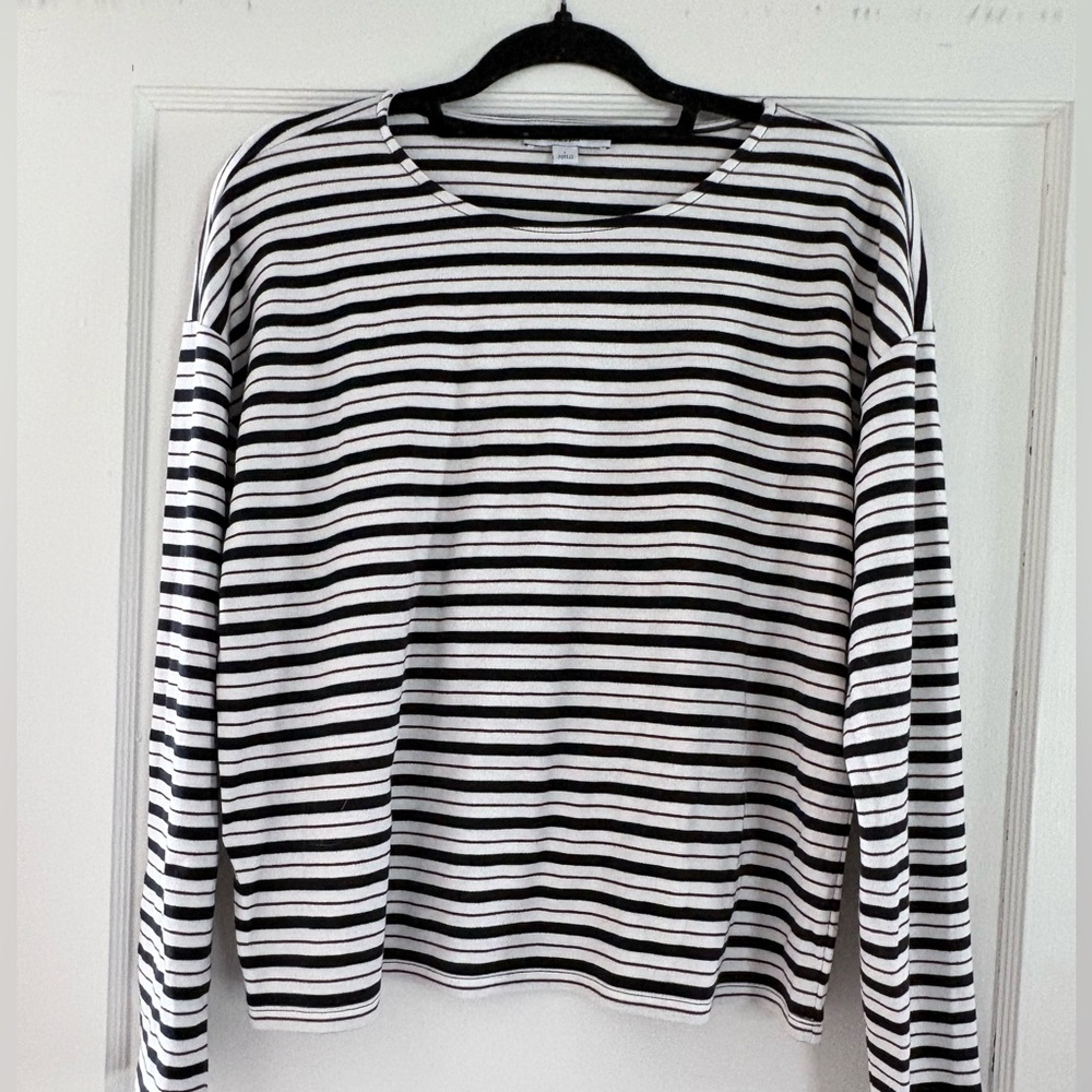 Ann Taylor Weekend Striped Long Sleeve Tee - Black, White & Brown - LNC